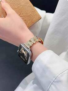 Huastonband 時尚品牌設計 D 字金屬裝飾軟棕色錶帶，適用於 Ultra 2 1 SE S9 8 7 6 5 4 3 2 1 系列，中性替換智慧手錶錶帶 38mm 40mm 41mm 42mm 44mm 45mm 49mm - 金+棕皮 - 查看 10