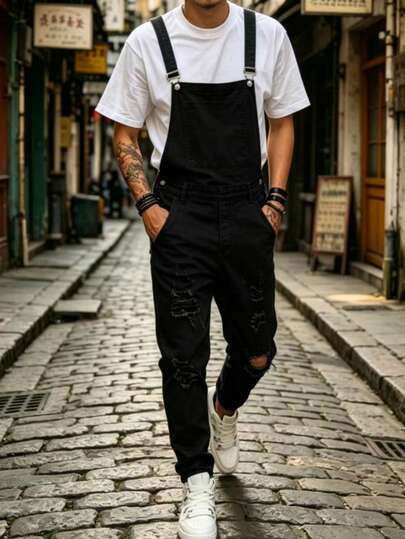 Men's Denim Overalls, Ripped, Slim Fit, And Casual Denim Overalls