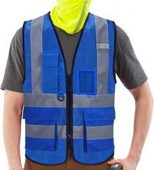 Pink Reflective Safety Vest For Women, Working Safety Gear With Strips, High Visibility Work Vest For Construction, Medium - 藍色網狀物 - 查看 10