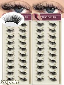MAGEFY 10 Pairs/20 Pairs Semi-Permanent Natural Thick False Eyelashes, Curled And Lengthened, Suitable For Parties, Cartoon Styles, Travel Essential, Extended Eyelash Corners, False Eyelash Strips, Eyelashes - Black - View 8
