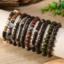 Bộ 10-12 chiếc vòng tay hạt gỗ phong cách Bohemian, hình rùa biển, dừa, ngọc lam, thích hợp cho nam giới đeo hàng ngày. - Nhiều màu - Xem 2