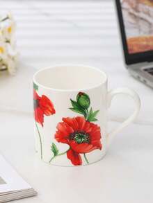 1 pieza Taza pequeña de porcelana de hueso fina de 300ml, diseño de flores, lirio del valle con borde dorado, diseño azul, diseño de amapola, diseño de petunias, diseño de lavanda para elegir, uso diario normal. - Multicolor - Ver 4