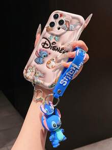 Disney Has Authorized, Phone Case - Chain Set, The Stitch Lilo & Stitch 3D Phone Case Plus A Silicone 3D Stitch Bracelet With Metallic Ring Removable Bracelet, Stitch And Angel Pattern, Compatible With Iphone 17/16/15/14/13/12/11/XS/XR/X Plus Pro Max, A Stylish Cartoon Phone Case, The Perfect Gift Choice, Phone Protection, Durable Phone Cover, Great Gift For Friends And Family - 白色款式A - 查看 4
