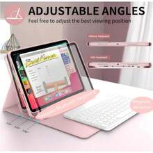 TIANYIMING Book-Style Tablet Protective Case With Kickstand Function Keyboard Cover, Ultra-Thin Bluetooth Keyboard + Leather Tablet Protective Case, Anti-Fall/Shock/Dust/Fingerprint, Compatible With Samsung Galaxy Tab Series, MatePad Series, Honor Pad Series, Pad Series, Pad Series, Tab Series, Xiaoxin Tab Series, IdeaTab Series - Pink - View 2
