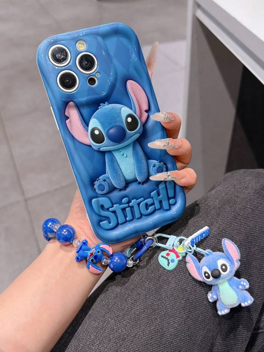 This Disney Stitch Lanyard Phone Case Is Fully Covered In TPU Material. It's Shockproof, Lightweight, And Compatible With IPhone17/16/11/13/15/15 Plus/15 Pro/15 Pro Max/12/14 Pro Max/11 Pro Max/12 Pro/12 Pro Max/13. This Phone Case Makes A Popular Birthday Gift Or Business Gift; It's Durable, Stain- And Fingerprint-Resistant, And Suitable For Both Men And Women. The Set Also Includes A Mickey Mouse Phone Case And A Stitch Plush Bracelet. It's A Perfect Gift For Friends And Family. This Stylish Phone Case Is Fun, Lightweight, And Durable. IPhone17 Pro Max Phone Case, Angel Phone Case. - trắng - Xem 1