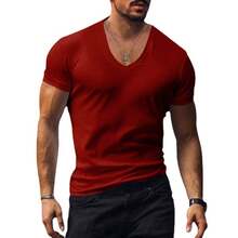 T-shirt da uomo estiva, scollo a V, tinta unita, vestibilità slim, leggera, maniche corte, abbigliamento casual da uomo - Bianco - Visualizzare 6