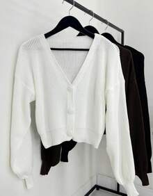 Women's Blouse/Cardigan/Sweater/Knitted Buttons/Winter - 白色 - 查看 11