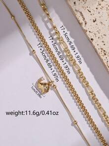 3件套沙滩度假微镶锆石铜质大象吊坠项链和NK铁链手链套装，适合女士日常休闲度假佩戴（珠子数量随机） - 金黃色 - 查看 2