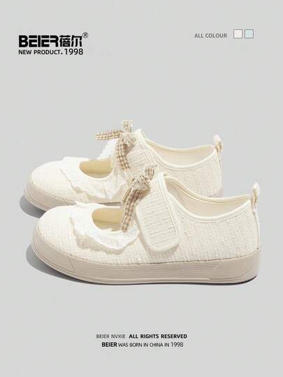  1 Pair BEIER Solid Color Casual Preppy Style Canvas Flat Sneakers For Women