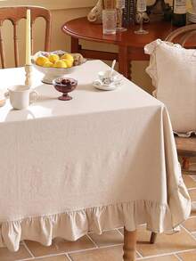 1/24pcs Retro Minimalist Plain Ruffled Tablecloth, Suitable For Holiday, Restaurant, Living Room, Kitchen, Tabletop Decor, Family Gathering, Birthday Party, Wedding, Hotel, Farmhouse, Mother's Day, Home Decor - Beige - View 3