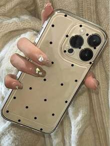 1个黑色波点图案透明防震TPU手机壳，适用于 16/15/14/13/12/11 Pro Max、A5/54/53/52/51、S25/24/23/22/21系列 - 彩色 - 查看 1