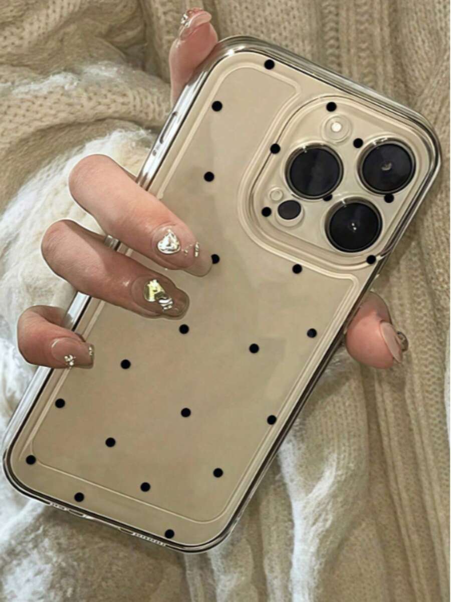 1个黑色波点图案透明防震TPU手机壳，适用于 16/15/14/13/12/11 Pro Max、A5/54/53/52/51、S25/24/23/22/21系列 - 彩色 - 查看 1