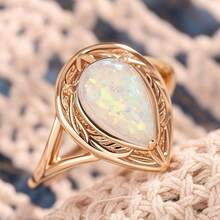 Women's Alloy Opal Ring Bezel Fashion Style Gold Tone For Engagement Fashion Jewelry Stackable Adjustable Comfort Fit Tarnish Resistant [A011] - 金色 - 查看 2