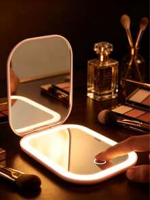 Miroir de maquillage LED portable et pliable, à main, rechargeable par USB, à double face, compact et portable, avec éclairage. Miroir de maquillage portable pliable avec lumière, de taille portefeuille/poche. Miroir de maquillage décoratif éclairé. Miroir de maquillage LED portable, convient pour la décoration de la maison, la salle de bain, la coiffeuse, la chambre, les voyages, le dortoir - un cadeau charmant pour les filles - Multicolore - Voir 3