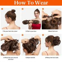 Women's Messy Bun Hair Extension Clip-In Hair Piece, Side-Swept Bun Hair Accessory, Suitable For Short Hair, Natural Straight Hair, Multi-Functional Adjustable Styling, Easy To Wear - Multicolor - View 4