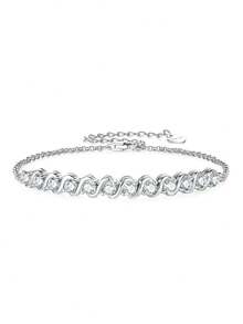 XUJIA 1pc Women's 925 Sterling Silver Moissanite Bracelet, D Color 2.5mm Round Cut Moissanite, Elegant Ladies Bracelet, Engagement Wedding Birthday Gift - BMO-047 - View 8
