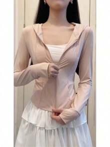 Women's Pink Ice Silk Sun Protection Jacket, Lightweight Summer Garment For Outdoor Activities, UV Protection, Fitted Cut, Short And Form-Fitting Coat - Light Grey - View 4