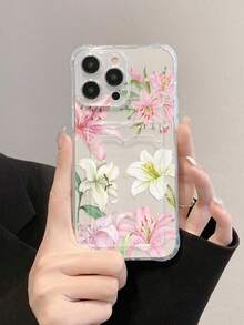 White Magnolia Floral Painted Hollow Transparent Card Slot Phone Case, Minimalist Fashion Creative Shockproof Protective Shell, Compatible With IPhone 17/17 Pro/17 Pro Max/16/11/16 Pro/16 Plus/16 Pro Max/16e/15 Pro Max/13/14/12/XS/XR/7G/8P, Compatible With Samsung Galaxy S25/S25 Plus/S25 Ultra/A16/A36/A26/A56/A50/A12/A32/A52/A72/A51/A21S/A13/A14/S24/S24 Plus/S24 Ultra/S20/S23/S22/A53/S20 FE/S21, Compatible With Xiaomi 11/12 Pro/12/12X/13 Pro/14 Pro/15 Pro/X3 Pro - Multicolor - View 3