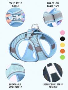 1 Set Universal Pet Breathable Mesh High Visibility Reflective Anti-Escape Harness Leash, Suitable For Dogs & Cats Outdoor Walking, Travel, Daily Use - Multicolor - View 5