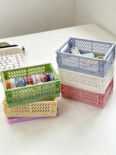 1pc Foldable Storage Basket, Desktop Storage Box, Stackable Small Basket, Suitable For Office, School And Home Organization, Cosmetic Storage Basket, Back To School Supplies, Office Supplies, Study Supplies