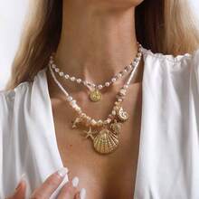 Mydear Bộ 2 vòng cổ hạt cườm nhiều lớp phong cách Bohemian với mặt dây chuyền hình sao biển, vỏ sò, ốc xà cừ, thích hợp cho phụ nữ đeo hàng ngày và đi nghỉ mát ở bãi biển. - Nhiều mặt dây chuyền - Xem 6