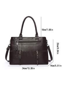 1 Stück Damen Retro Handtasche in Unifarbe, große Kapazität Shopper Tasche mit mehreren Reißverschlusstaschen, wasserdichter PU Doppelgriff tragbare Outdoor Casual Business vielseitige Umhängetasche, Steppnaht Diebstahlschutz Umhängetasche - Kaffeebraun - Übersicht 13