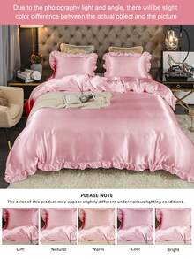 2/3pcs Satin Ruffled Duvet Cover Set, Ruffled Tassel Duvet Cover Set, Solid Retro Luxury Farmhouse Style Bedding Set, 3pcs Boho Ruffled Tie Duvet Cover Set (Comforter Not Included). Perfectly Fits Twin, Full, Queen, King Size Beds. Suitable For Home Bedding, Dorm Supplies And Christmas Decor. - Pink - View 9