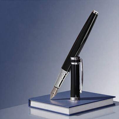 One Pen Luxury Glossy Black Metal Fountain Pen - A Smooth-Writing Pen For Calligraphy Practice | A Business-Grade Gift Suitable For Students And Teachers | An Executive Signature Pen For Both Men And Women | Features Refillable Ink Cartridges