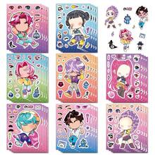 1set/8pcs Witch Hunt Group Puzzle Stickers, Personalized And Creative Cartoon Character Face Changing Collages, Handmade DIY Stickers, Self-Adhesive, Perfect Puzzle Collage DIY Gifts - Multicolor - View 1
