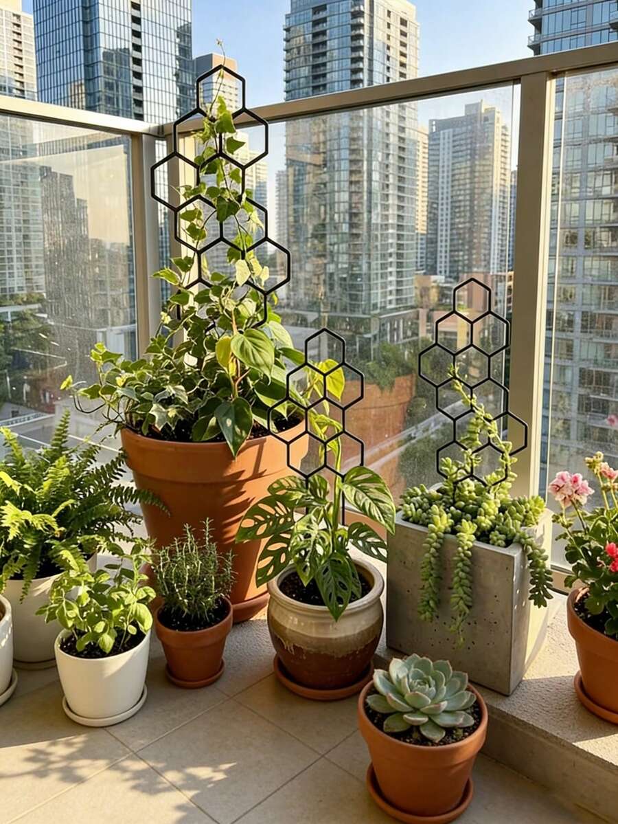 一个蜂窝状植物攀爬架，户外盆栽植物架，藤蔓植物架，花园支撑杆，适用于盆栽藤蔓和花卉，节省空间的室内/室外花园支撑，夏季植物爱好者的必备品。