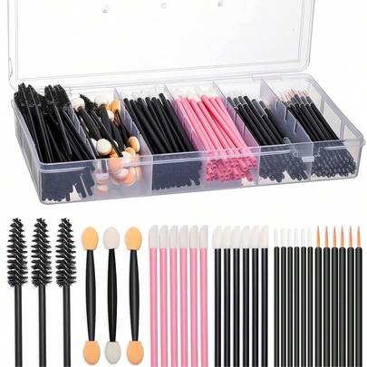 300pcs Disposable Makeup Brush Set, Eyebrow/Eyelash/Lip/Eyeshadow/Eyeliner Brushes, JASSINS Disposable Makeup Tools With Storage Box