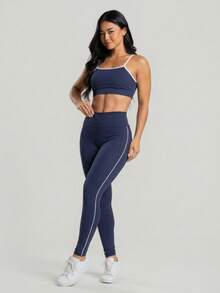 Fitness Pants Set With Pockets + Tank Top - Zero Transparency - Navy Blue - View 4