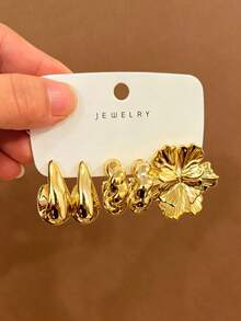 6-18件套女士时尚耳环套装，五叶花+海洋系列，简约优雅，适合夏季佩戴 - 彩色 - 查看 4