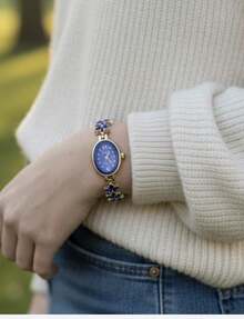 Women's Watches, Mini Models, With Rhinestones, Luxury Fashion, Ideal For Parties And Graduations - Oro/Azul - Ver 2