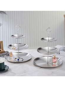 3pcs/4pcs European Style Multi-Tier Cake Stand (2pcs/3pcs Plates + 1pc Accessory), Suitable For Daily Use, Suitable For Snacks And Fruits, Widely Used For Tea Parties And Gathering Decoration, Suitable For Cupcakes, Donuts, Fruits, Kitchen, Christmas Gift - Silver - View 5