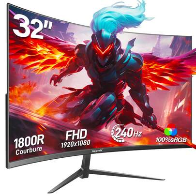 Gawfolk Monitor Gaming Curvo 32 Pulgadas, Full HD 1920x1080 1080P, 240Hz, Panel VA 1800R, sin bordes, altavoces integrados, formato 16:9, para oficina, hogar y gaming, excelente regalo
