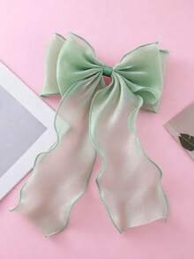 1pc Sweet Pink Princess Tulle Extra Large Bow Wave Ribbon Spring Clip, Elegant Soft Hairpin Hair Accessory For Spring, Claw Clips,Hair Clip,Birthday - Green - View 13
