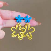 1 par de pendientes de flor hueca rosa, diseño elegante y delicado de estilo romántico francés y coreano para mujeres - Amarillo - Ver 6