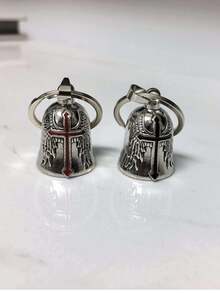 1pc Casual Street Style Bell & Cross Pendant Keychain, Punk Retro Motorcycle Wing Design Unisex - Multicolor - View 8