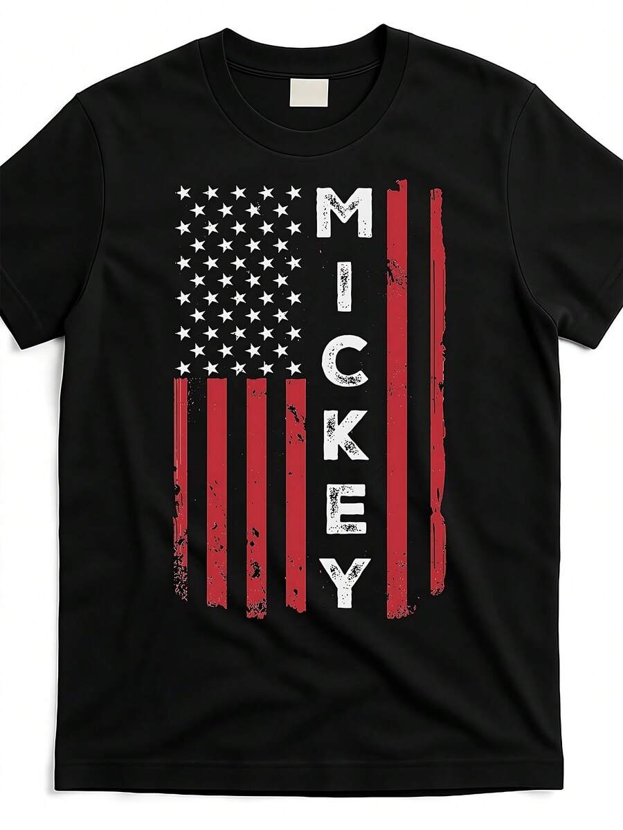 Disney Collaboration,Retro Mickey Mouse American Flag T-Shirt, Distressed American Flag Mickey Mouse Patriotic-Themed T-Shirt, 4th Of July Independence Day Disney T-Shirt (Unisex) , Father's Day Gifts,4th Of July - 黑色 - 查看 1