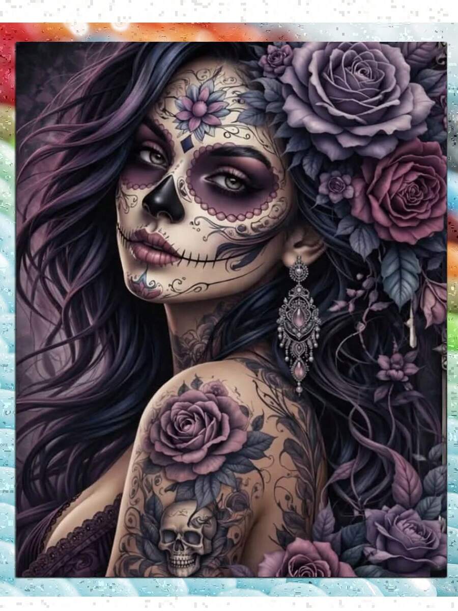 Skull Woman Diamond Art Kits For Adults Beginners,5D Full Round Drill Diamond Painting,DIY Gem Art Crystal Craft Kits For Adults Home Wall Decor - round diamond - View 1
