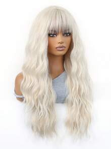 26 Inch Golden Long Curly Wig With Bangs, Fluffy & Soft Heat-Resistant Synthetic Fiber Wig, Suitable For Cosplay, Party, Daily Wear - Gold - View 4