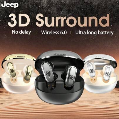  Jeep Mini TWS Wireless Earbuds, Bluetooth Stereo Headphones With Noise Cancellation, Long Battery Life, Suitable For Laptops, Tablets, Smartphones, Fitness, Portable For Men And Women