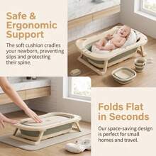 5pc Baby Bath Set With Foldable Bathtub, Thermometer & Soft Cushion, Portable Infant To Toddler Bath Kit With Pail, Scoop & Basin - 白色 - 查看 3