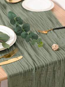 1pc Bohemian Style Polyester Cheesecloth Table Runner, Solid Color Tablecloth, Wedding Table Runner, Holiday Tabletop Decor Fabric Runner, Rustic Transparent Table Runner Suitable For Wedding Party Decoration - Light Green - View 4