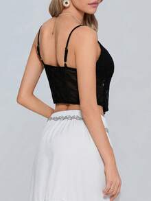 Women Front Tie Crop Top Y2k Halter Neck Open Front Backless Flowy Trim Summer Going Out Tank Top Camisole Streetwear - Black - View 2