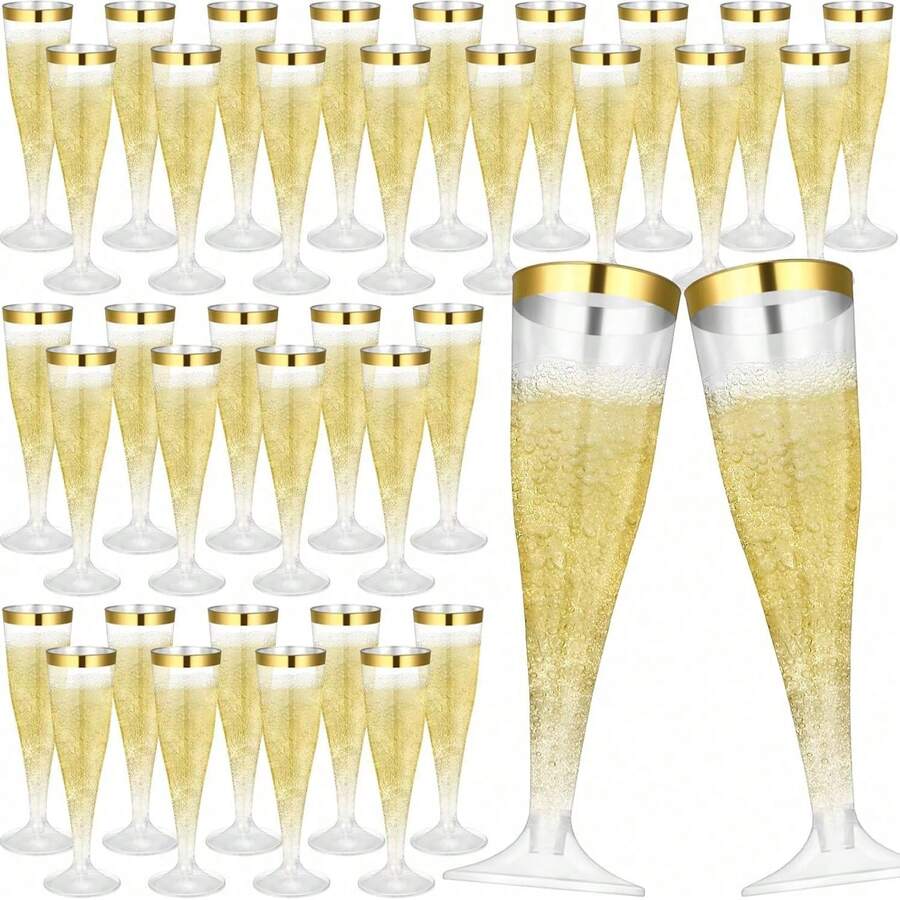 100/50/25/8/1件套透明金色香槟杯、葡萄酒杯、鸡尾酒杯、婚礼祝酒杯，适用于母亲节、父亲节、派对、婚礼、生日、返校季、同学聚会、团队建设、节日等场合，可重复使用，含酒精