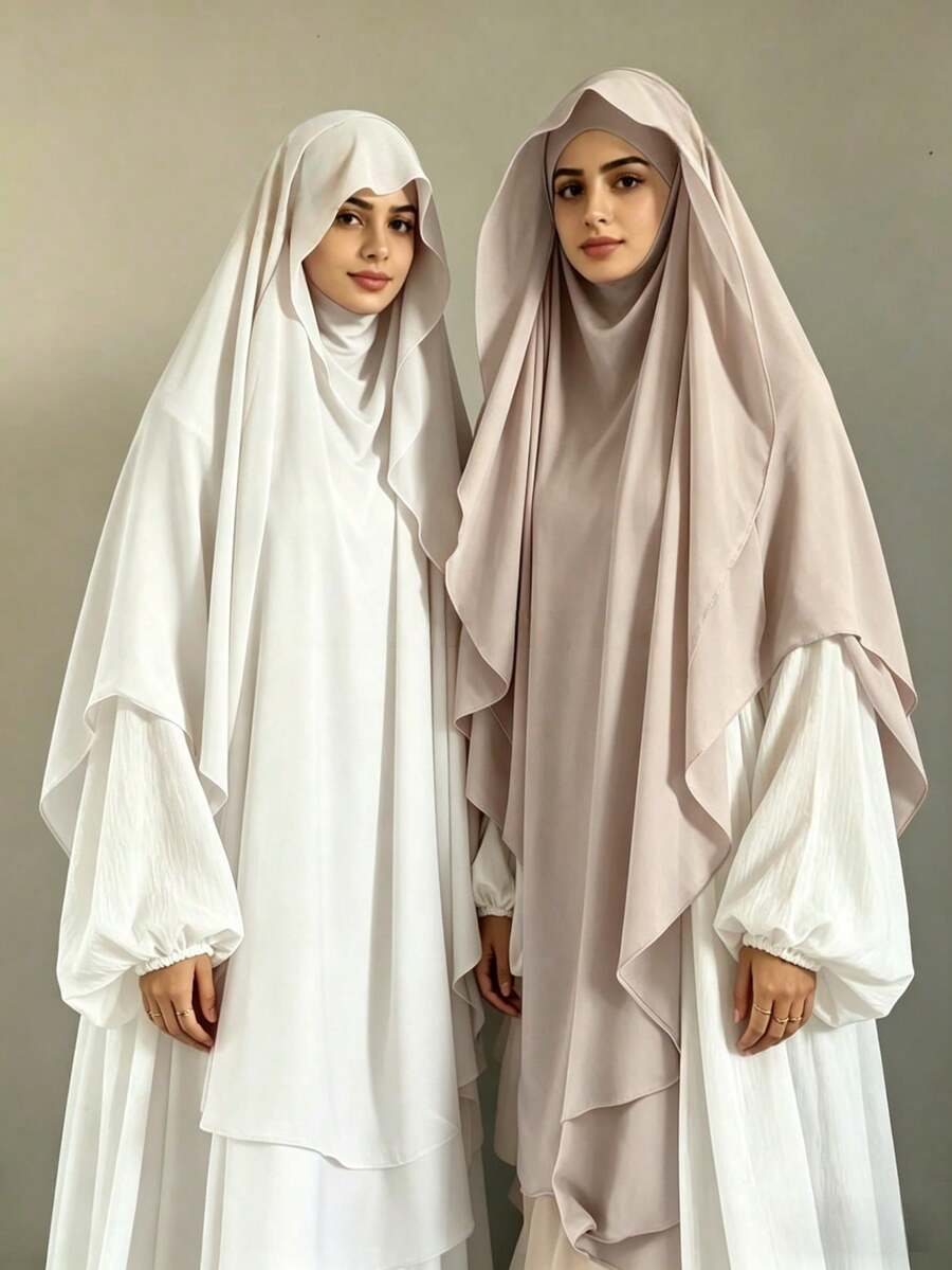 1件装女士蝴蝶结头巾，穆斯林纯色面罩头巾，套头围巾，多功能头巾，适合日常佩戴、祈祷、户外活动 - 彩色 - 查看 1