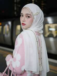 1件装女士水钻链条雪纺头巾，伊斯兰时尚纯色围巾，穆斯林防晒头巾，适合日常佩戴。 - 燙鑽鏈條頭巾 - 查看 13
