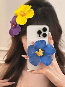 9 Pieces Of Hawaiian Flower Hairpins In Random Colors, Women's Artificial Flower Hairpins, Suitable For Holiday Beach Parties, Summer Tropical Floral Hair Accessories, Girls' Holiday Gifts, Flat Claw Clips, Hair Slides, Hair Claws, Head Accessories - View 2